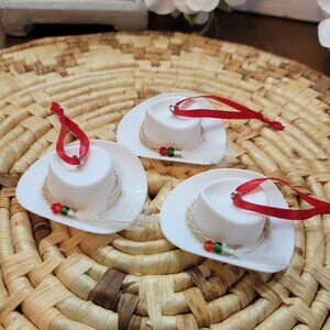 Handcrafted Earth Moon Crafts White Cowboy Hat Ornament